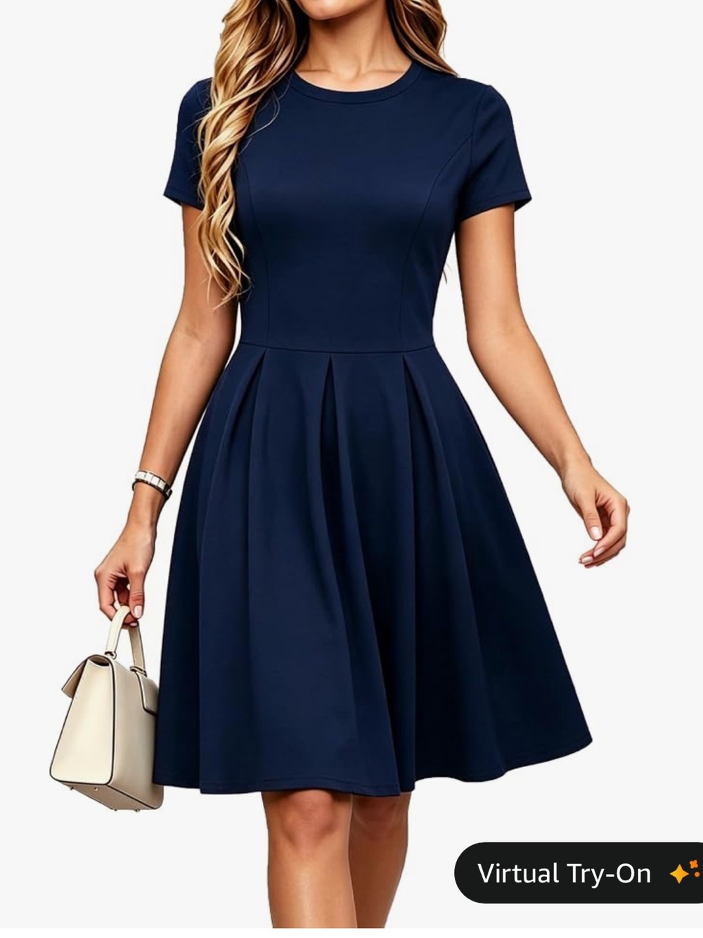 Classic Navy Midi Fit-and-Flare Dress - Women